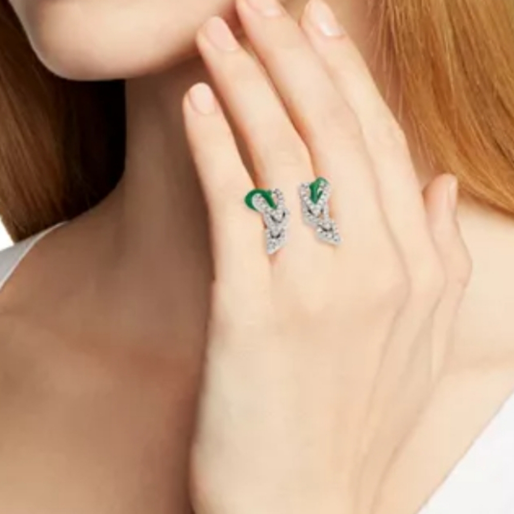 Basliq Drop Ring Elegant Green and Silver Knot Earrings New